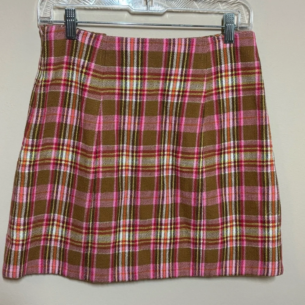 Anthropologie Maeve Plaid Button-Front mini A Line Skirt